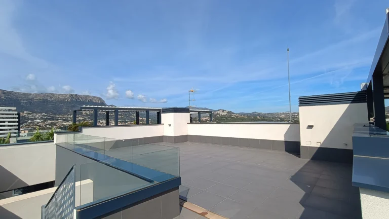 Private rooftop terrace with views towards the Peñón de Ifach in Calpe