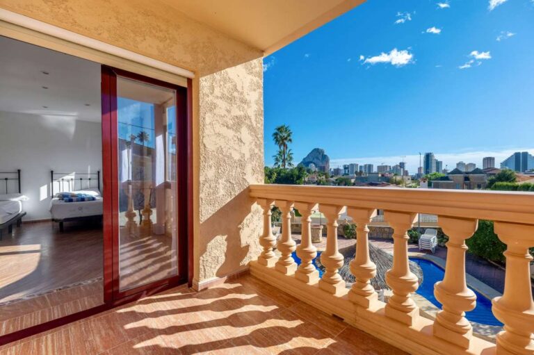 Private sunny terrace with open views from a guest apartment at a spacious villa in Calpe.