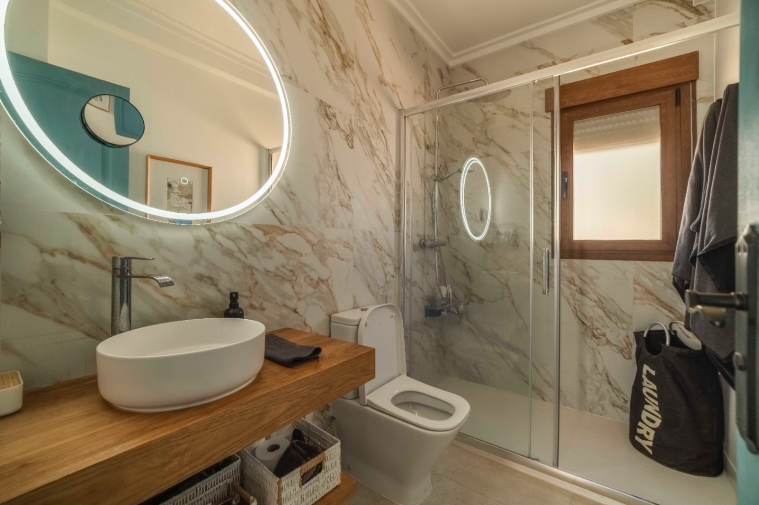 Renovated bathroom with walk-in shower at villa in Calpe