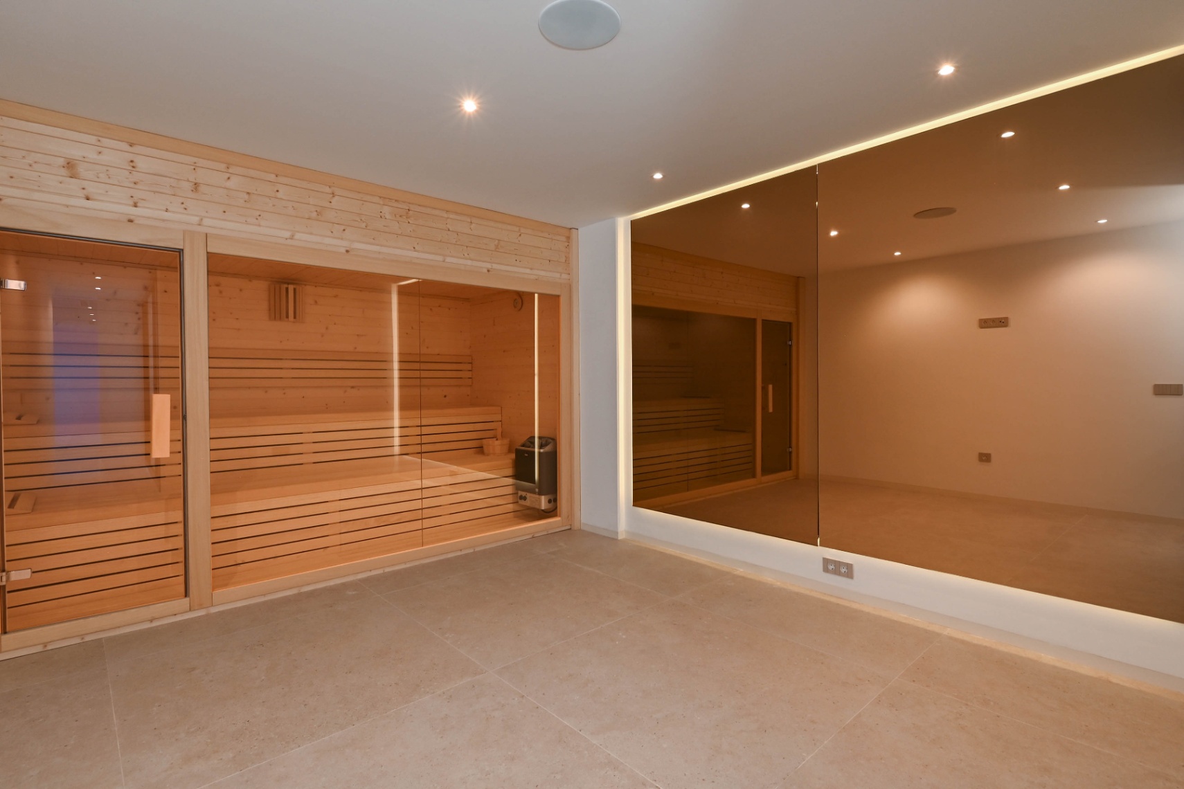 Sauna and wellness area at luxury villa near La Fustera Beach
