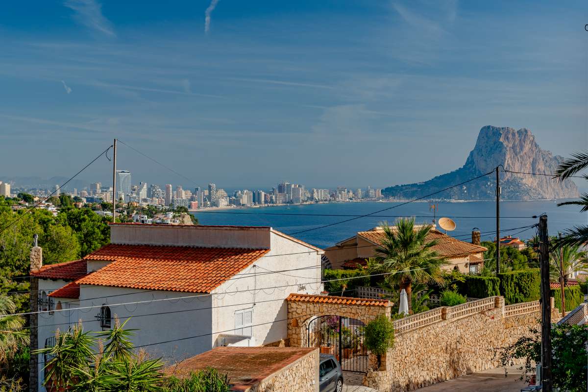 Sea views towards the Peñón de Ifach from a Mediterranean villa in Maryvilla, Calpe near the beach and marina.