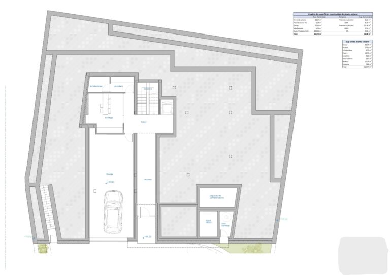 Grundriss für eine moderne Villa in Calpe mit Souterrain und Garage