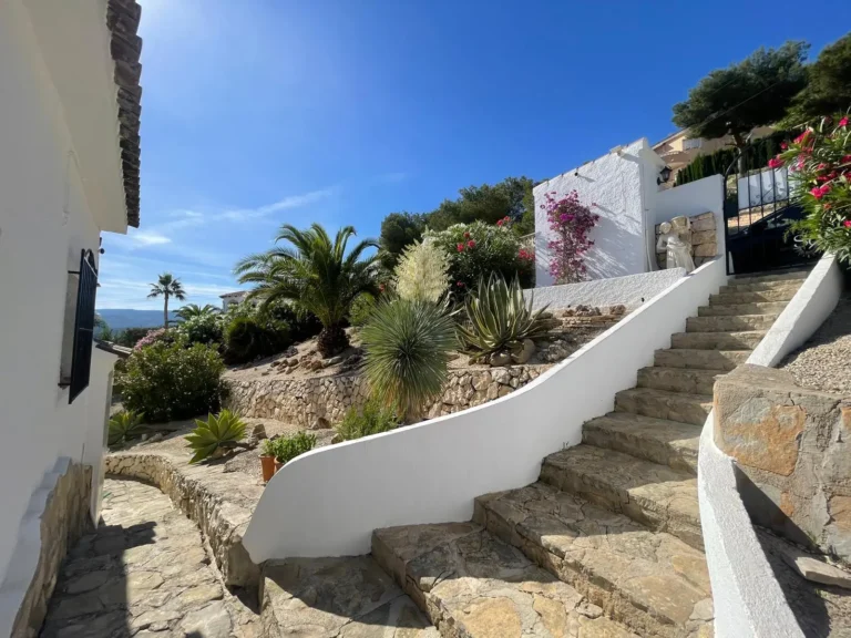 Stone garden steps with Mediterranean planting at a villa in Empedrola, Calpe.