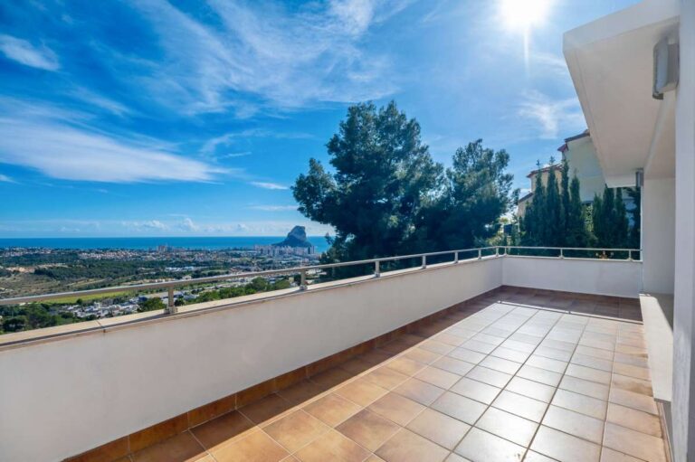 Sunny terrace with panoramic sea views at a modern spacious villa in Calpe.