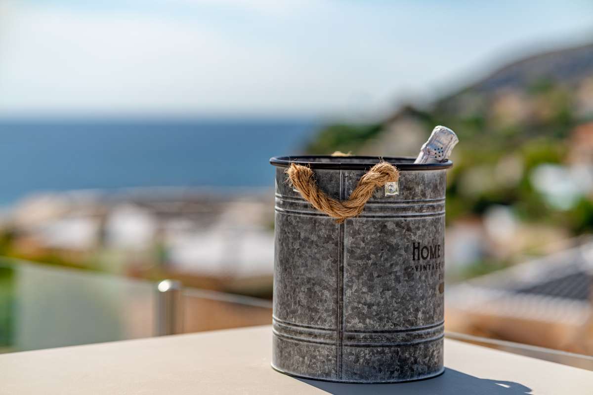 Terrace detail with sea views at a Mediterranean villa in Maryvilla, Calpe near the marina.