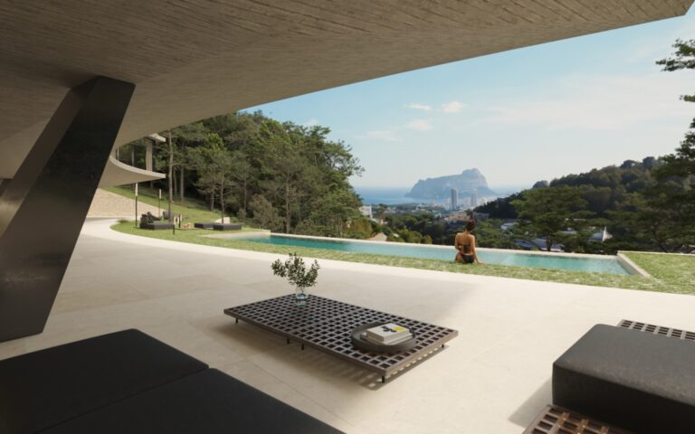 Terrace with infinity pool and sea views at luxury villa in Benissa