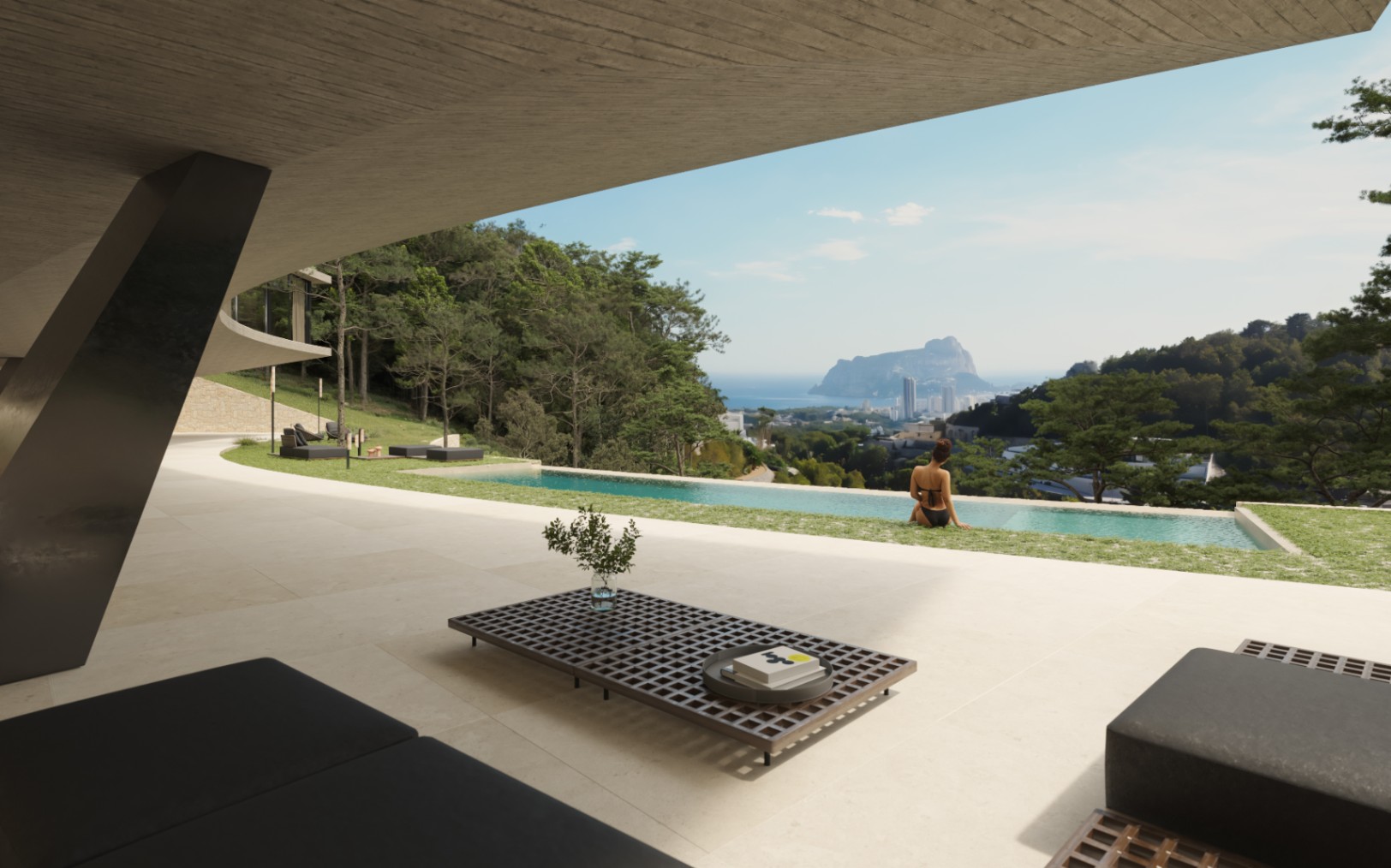 Terrace with infinity pool and sea views at luxury villa in Benissa