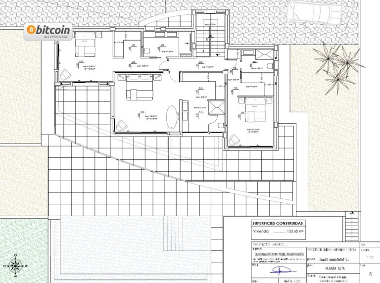 Upper floor plan for luxury new build villa in Moraira