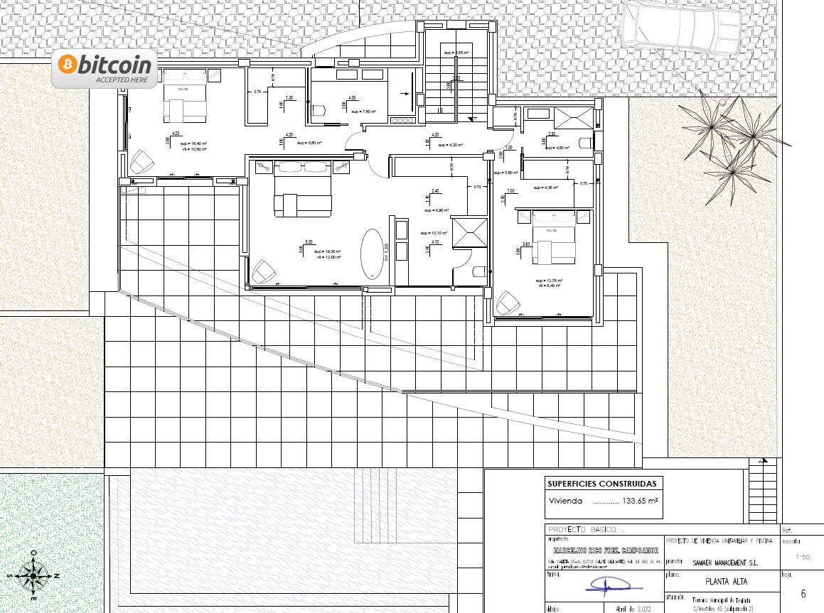 Upper floor plan for luxury new build villa in Moraira