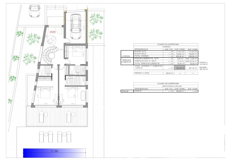 Upper floor plan for modern villa project near Moraira town centre