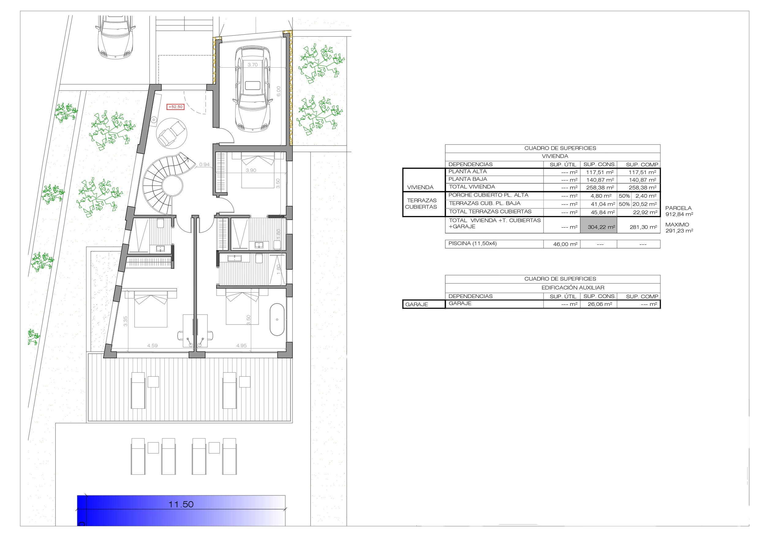 Upper floor plan for modern villa project near Moraira town centre