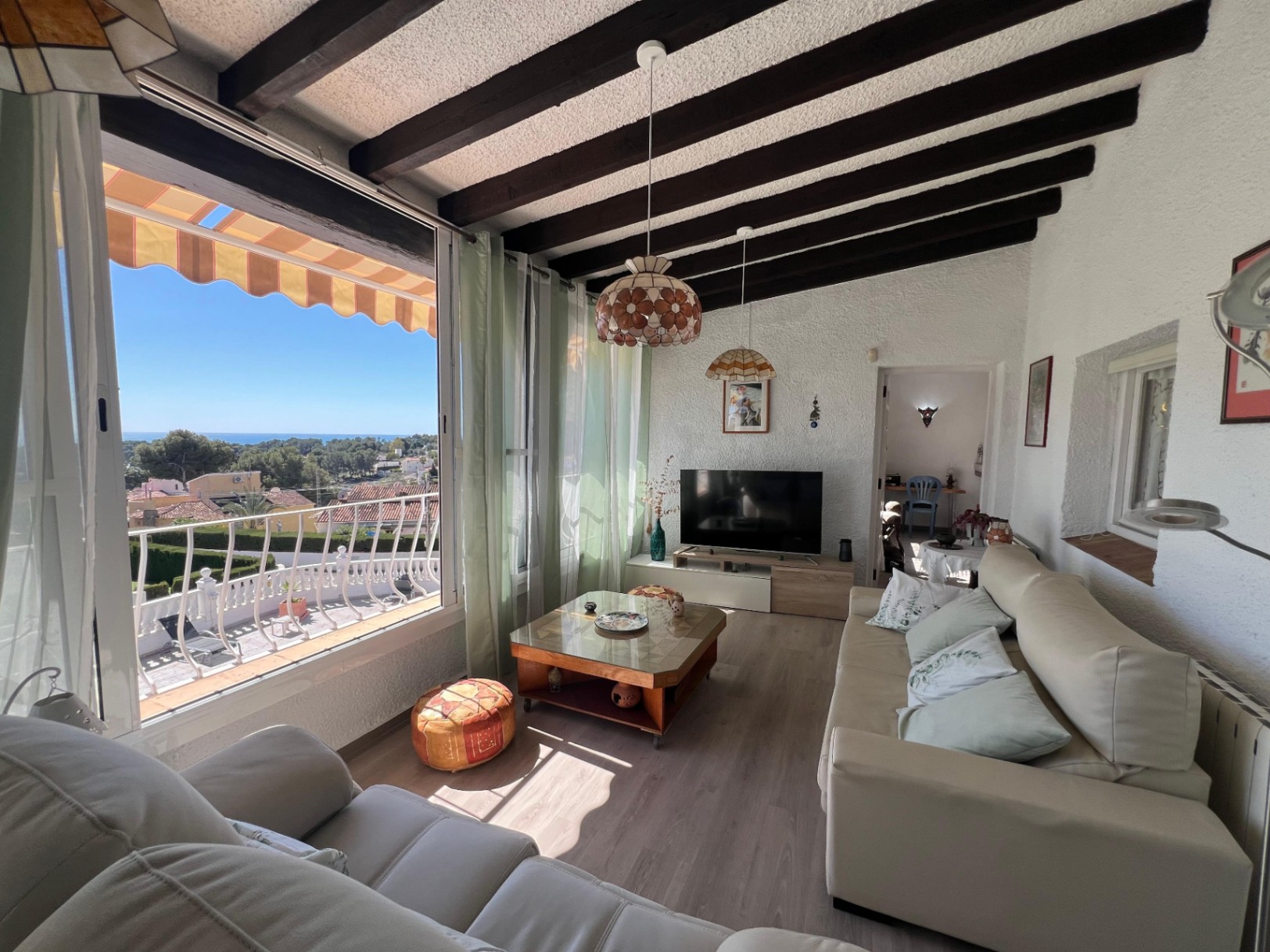 Upper living room with sea views at Mediterranean villa in Benissa