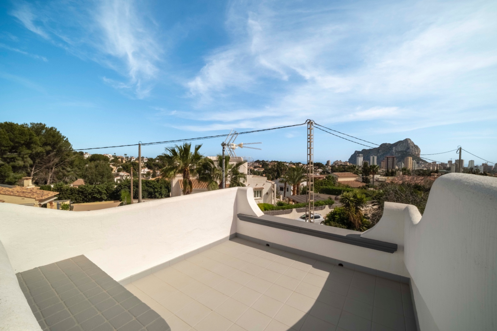 Upper terrace with open views at Ibiza-style villa in Calpe