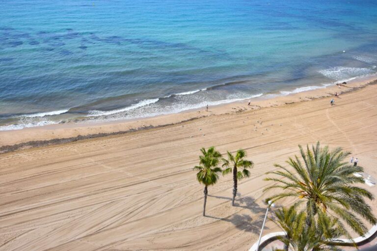 View over Arenal Beach and the Mediterranean Sea from a frontline double penthouse in Calpe.