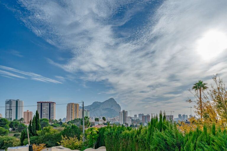 View towards the Peñón de Ifach and Calpe skyline from a villa in a residential area