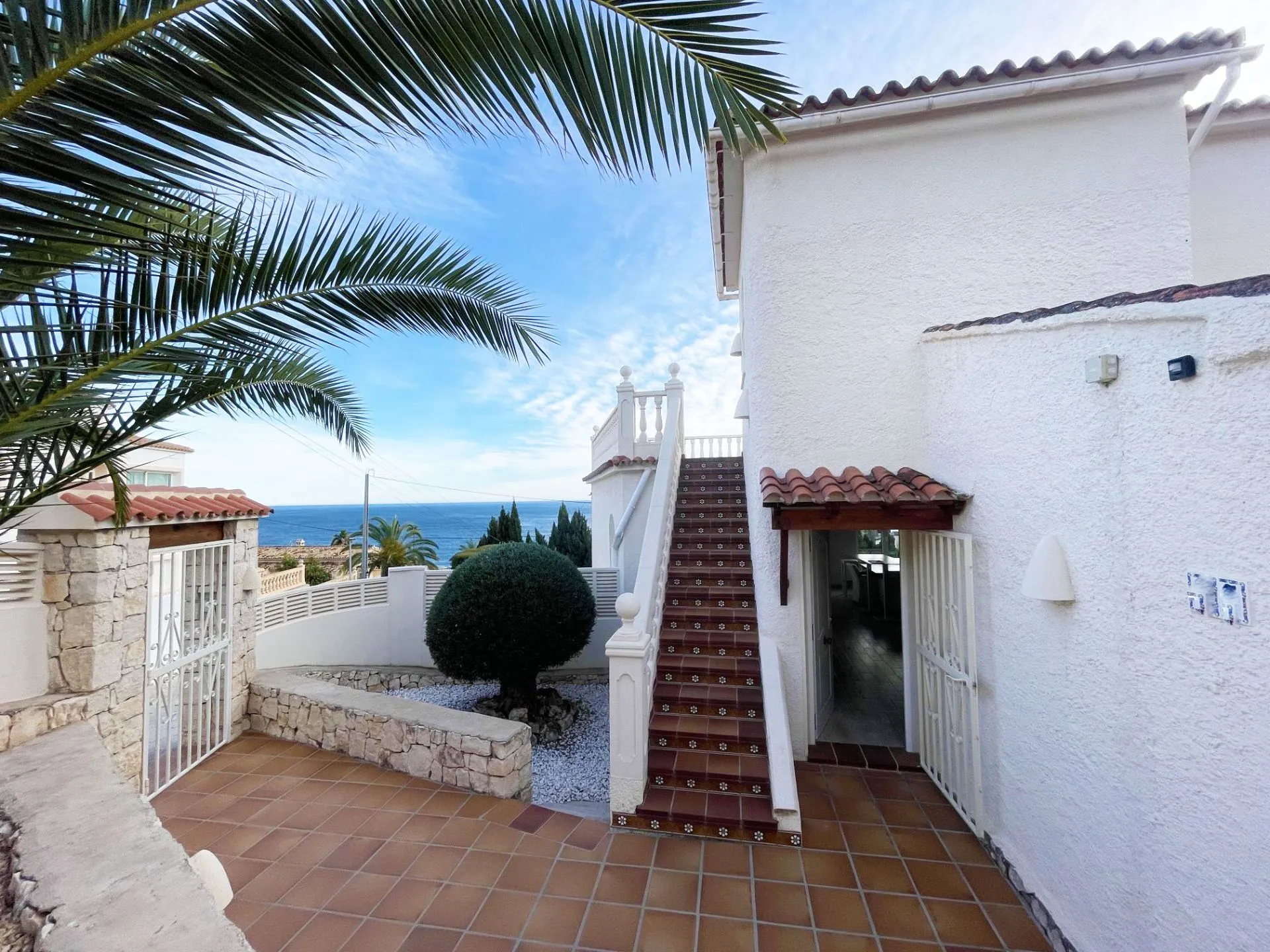 Villa entrance with sea views at renovated villa in Calpe