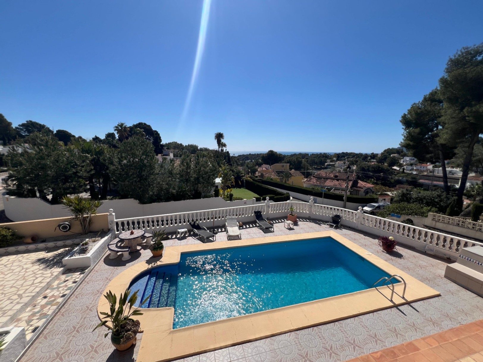 Private pool terrace with sea views at villa in Buena Vista Benissa
