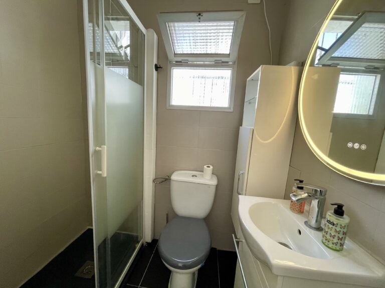 Modern shower room with walk-in shower in a villa for sale in Calpe