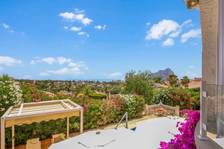 Terrace views towards the sea and Peñón de Ifach from a villa in Calpe